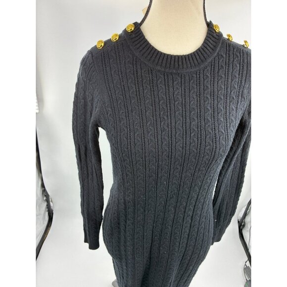 Charter Club Womens Size P Petite Black Cable Knit Long Sleeve Sweater Dress - Picture 2 of 7